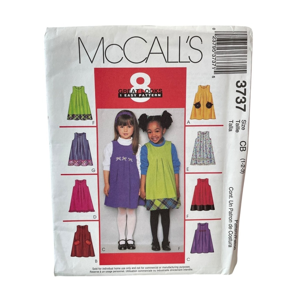 McCALL'S 3737 Toddler &‎ Children's Jumper Sewing Pattern Size 1-3